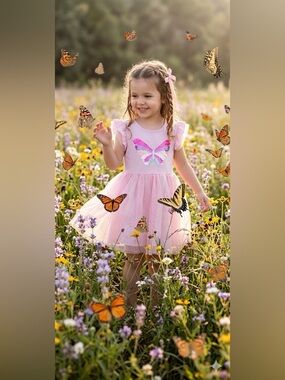 Btween Pink Tulle Dress with Multicolor Sequin Butterfly size 6